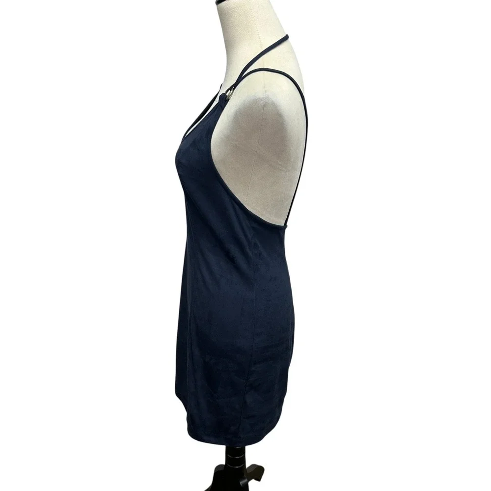 Free People Faux Suede‎ Navy Blue Bodycon Mini Dress S Strappy Y2K Sexy